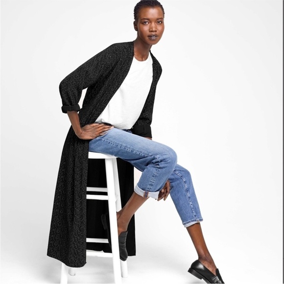 Eileen Fisher Black and White Speck Morse Code Duster Wrap Kimono Cardigan - Picture 4 of 16